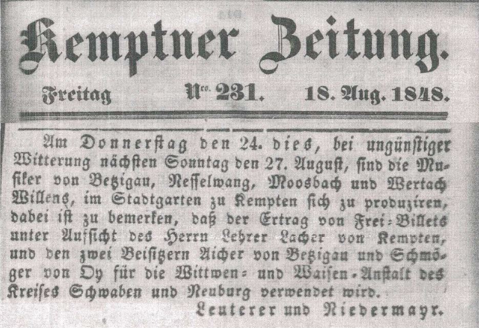 Zeitungsartikel mit Datum 1848 (bekannt seit 2015)